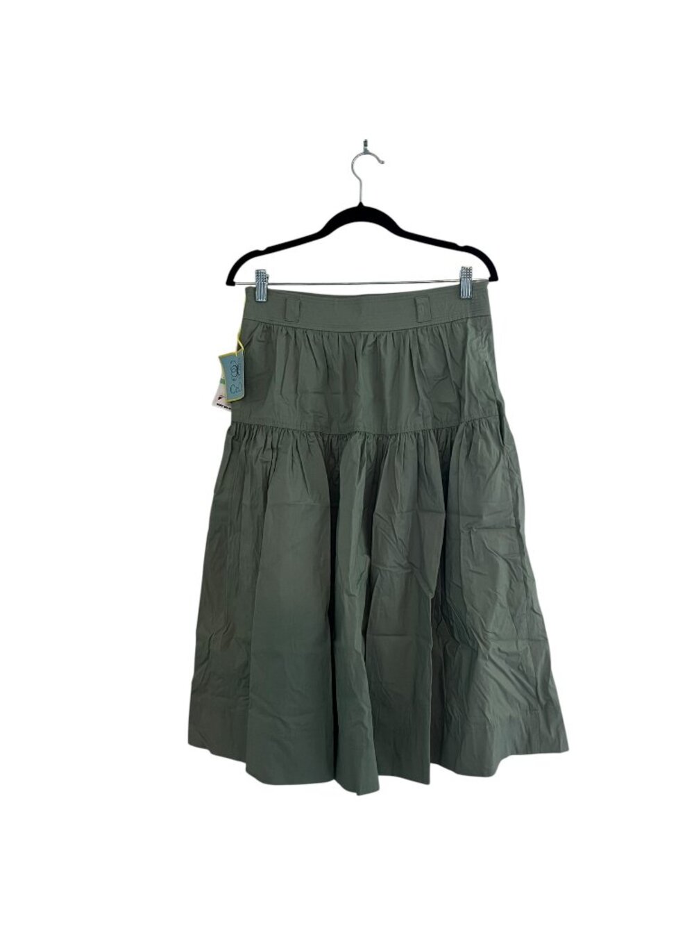 NWT CeCe Island Time Tiered Midi Skirt Dusty Olive Green, Size 8, Vacation